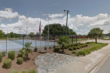 panoramic photo of Coward SC with flags